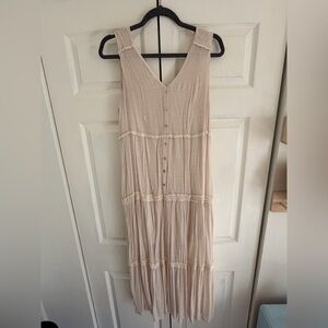 Cream Tiered Button-Front Maxi Dress